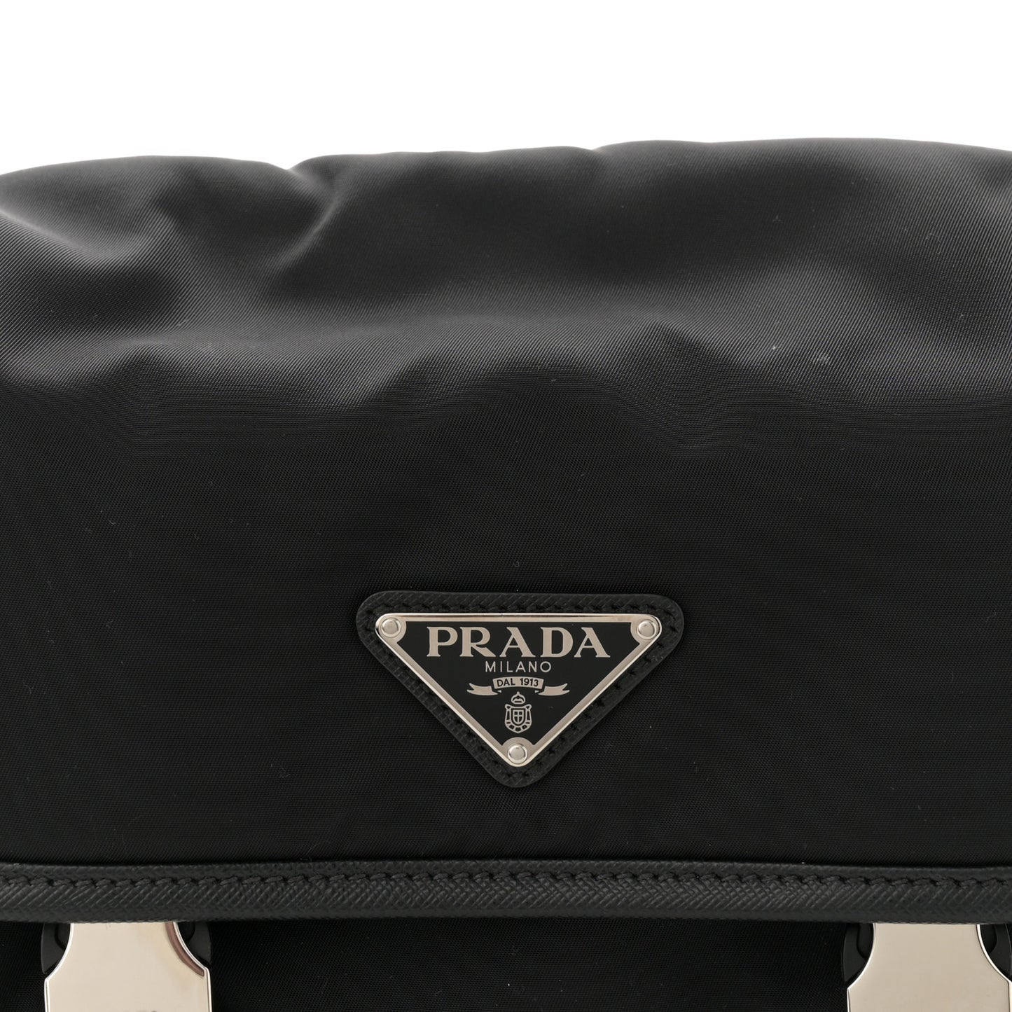 Re-Nylon Saffiano Pocket Double Snap Buckle Shoulder Bag Black