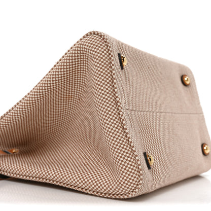 Valentino Garavani Cotton Canvas Calfskin Vlogo Small Antibes Tote Naturale Tobacco 8 of 9