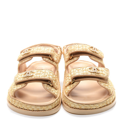 Chanel Braided Fabric Velcro Dad Sandals 38 Beige 3 of 9