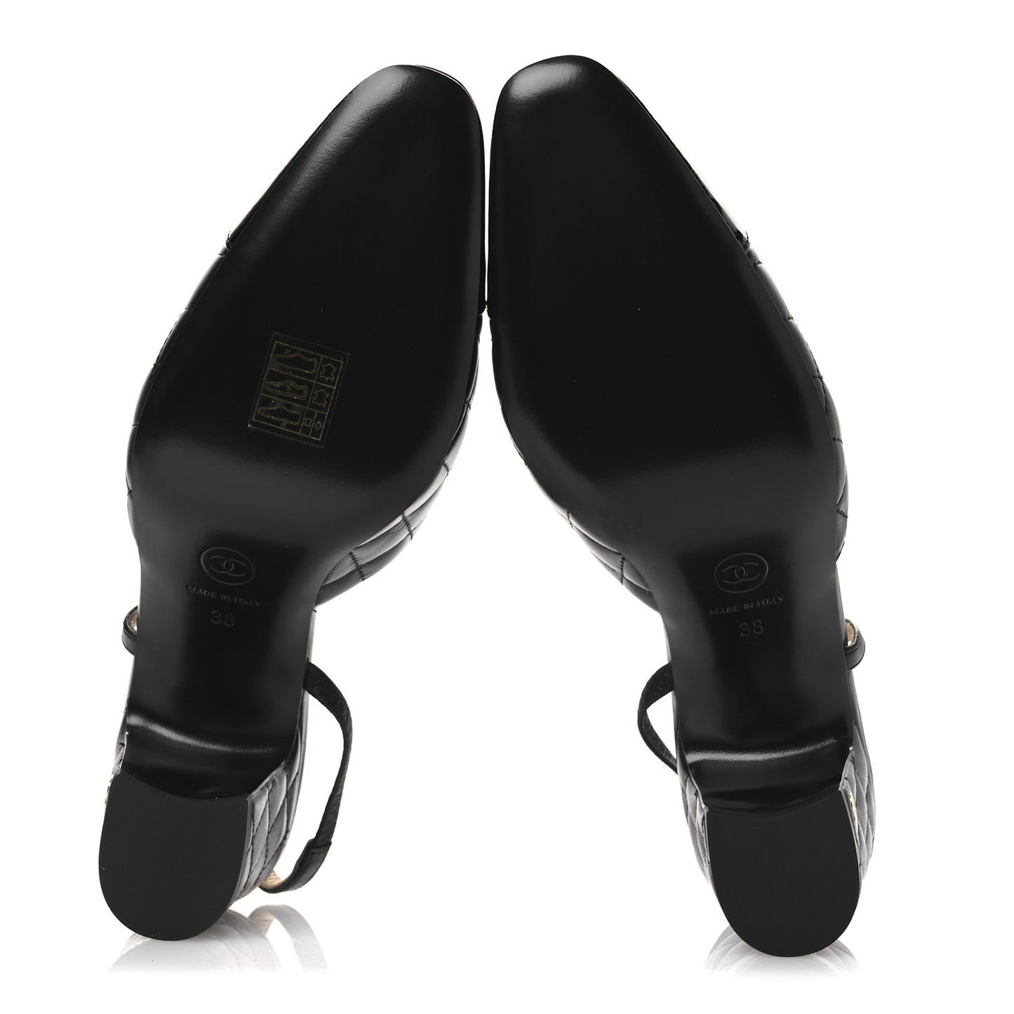 Lambskin Patent Calfskin Quilted Cap Toe CC Slingback Pumps 38 Black