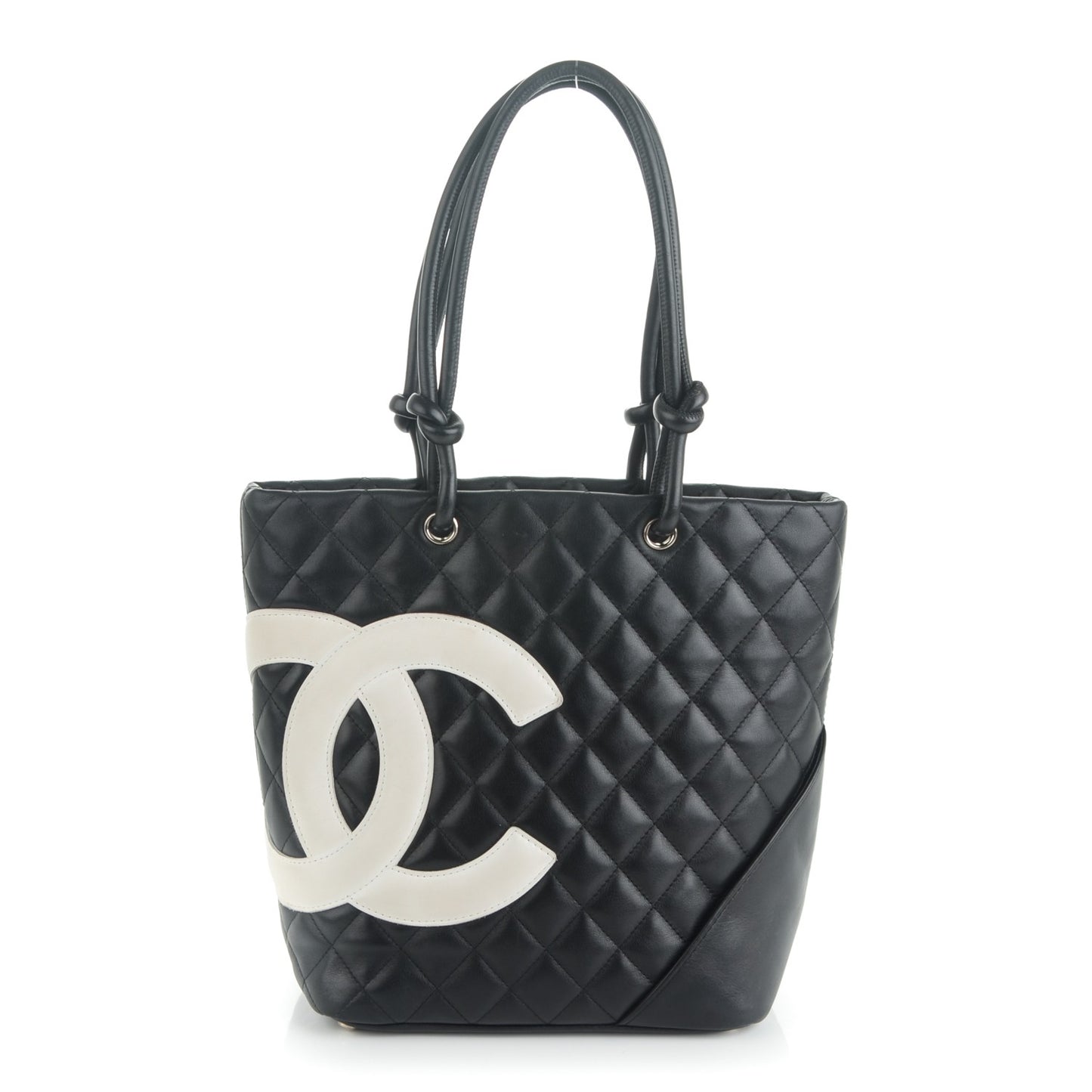 Calfskin Quilted Medium Cambon Tote Black White