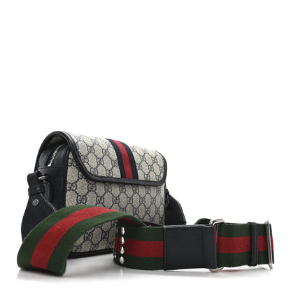 Gucci GG Supreme Monogram Textured Dollar Calfskin Web Studded Mini Ophidia Flap Shoulder Bag Beige Blue 3 of 10