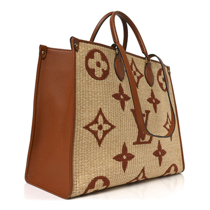 Louis Vuitton Raffia Calfskin Monogram Giant Onthego GM Tan 3 of 9