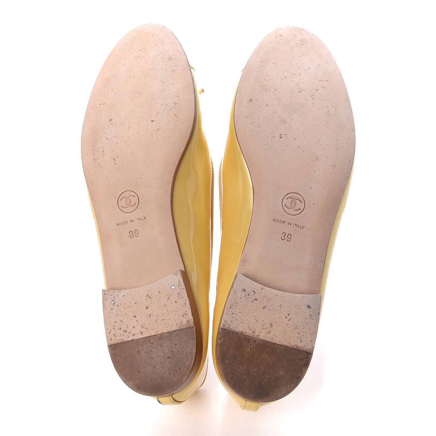 Calfskin Patent CC Cap Toe Ballerina Flats 39 Yellow