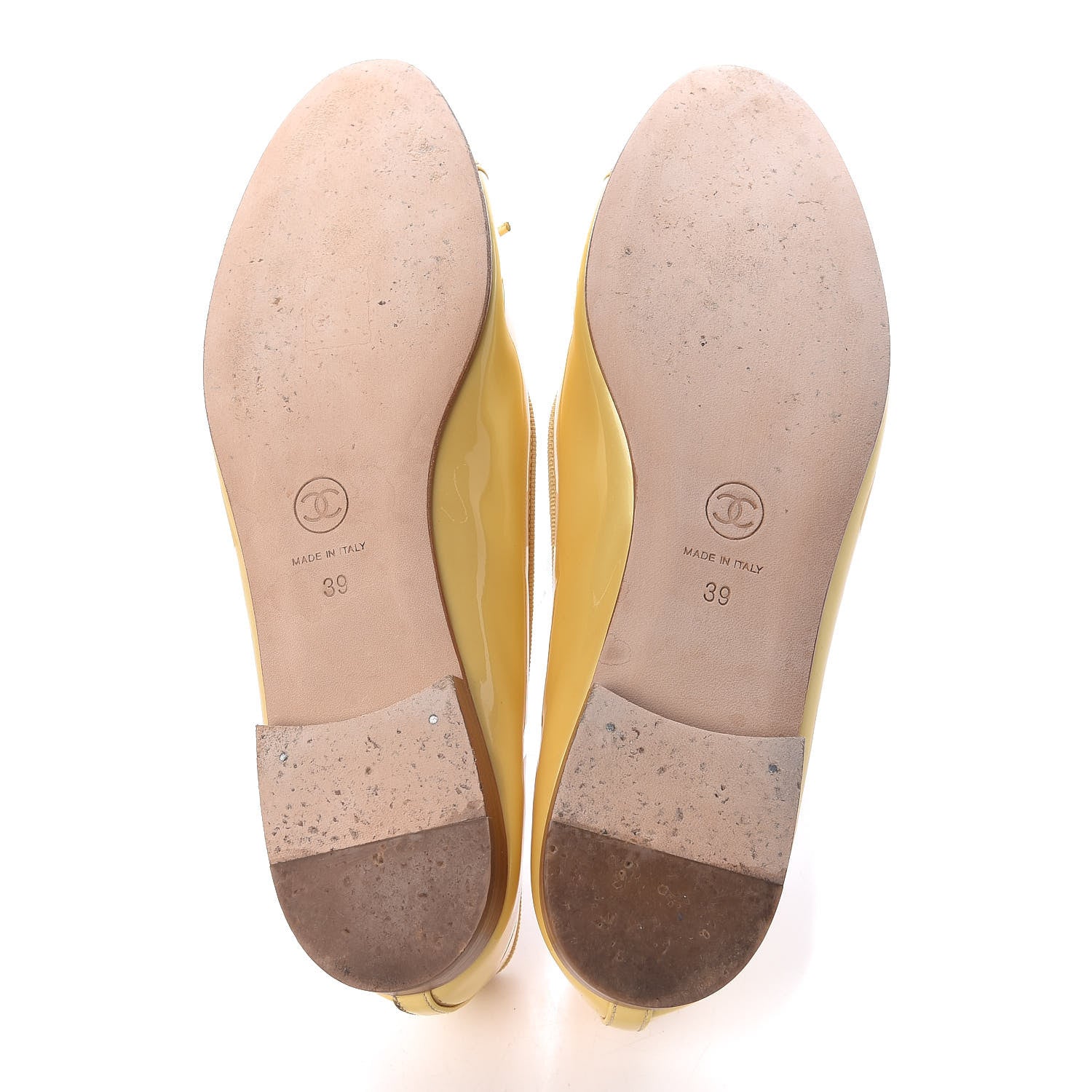 Chanel Calfskin Patent CC Cap Toe Ballerina Flats 39 Yellow 7 of 18
