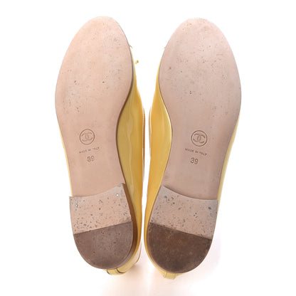 Chanel Calfskin Patent CC Cap Toe Ballerina Flats 39 Yellow 7 of 18
