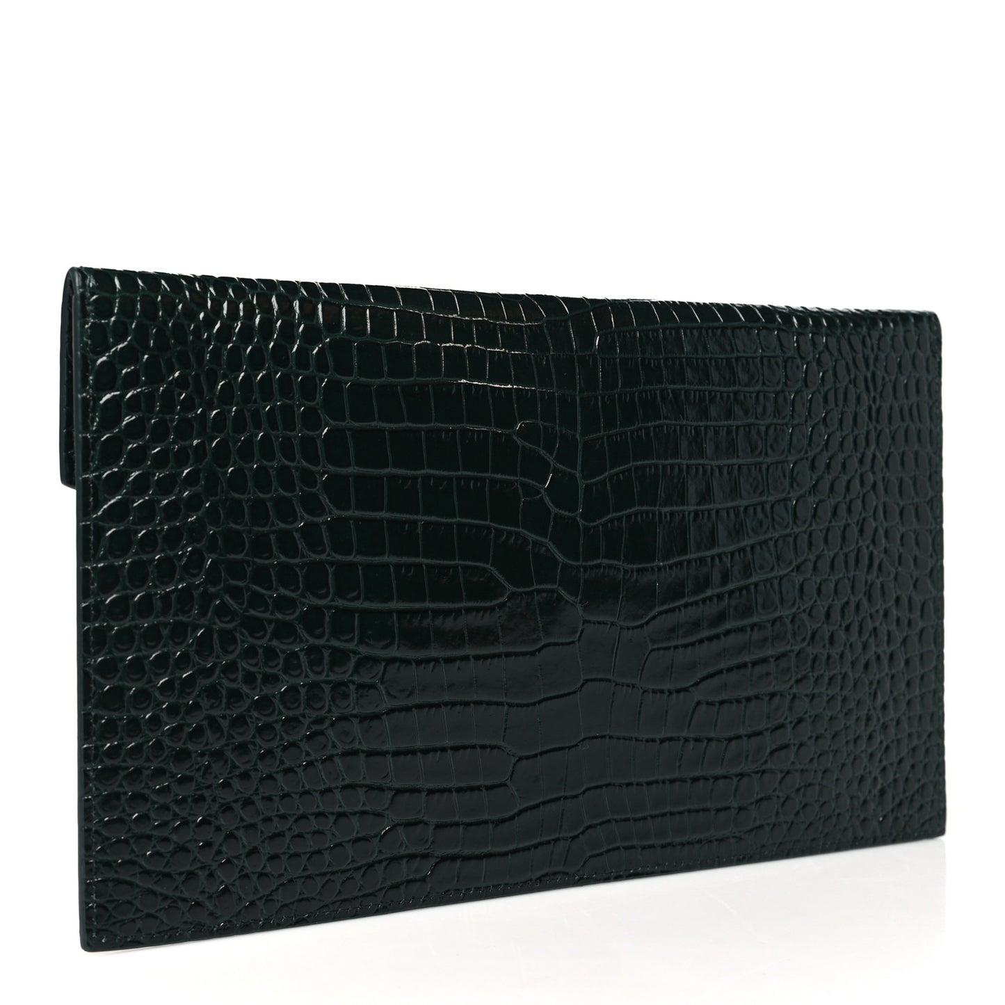Calfskin Crocodile Embossed Uptown Monogram Clutch Dark Green