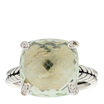 David Yurman Sterling Silver Diamond Prasiolite 14mm Chatelaine Ring 60 9 1 of 4