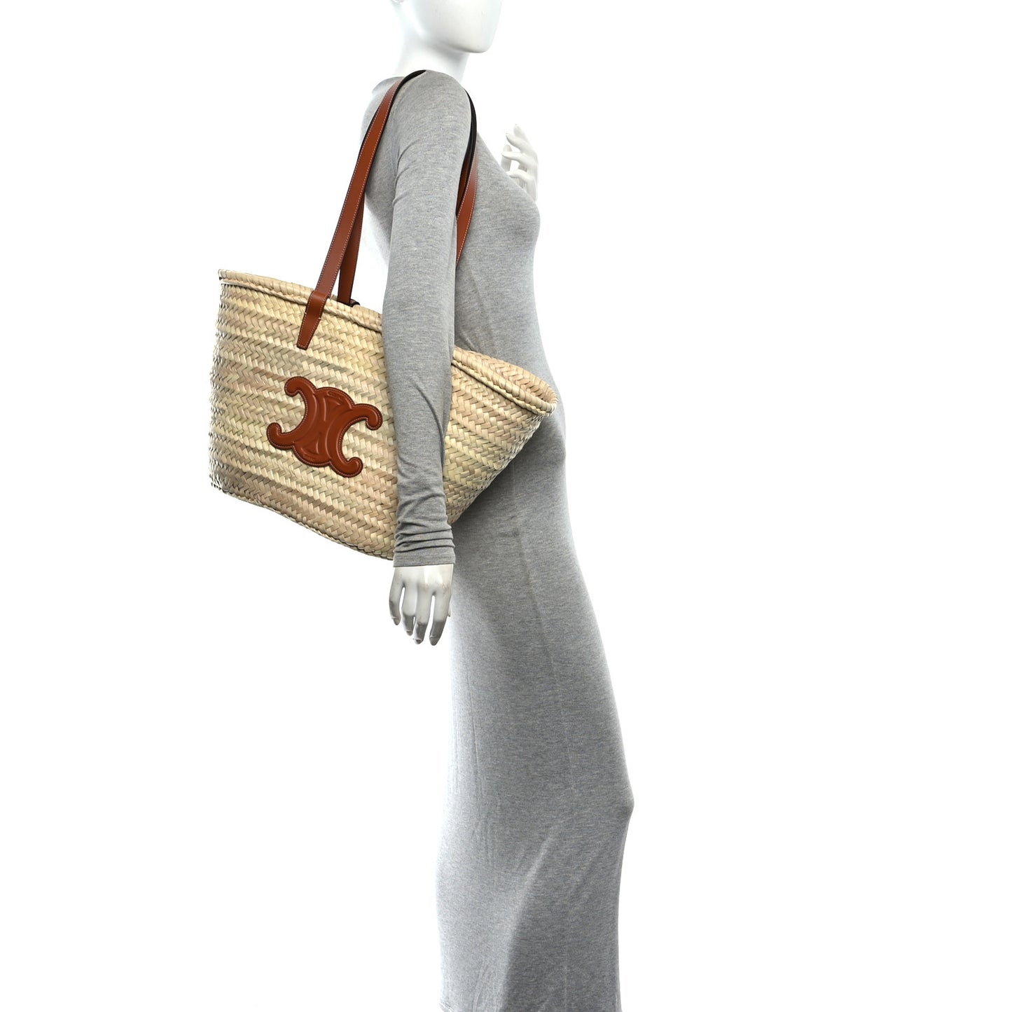 Raffia Calfskin Triomphe Medium Panier Tan