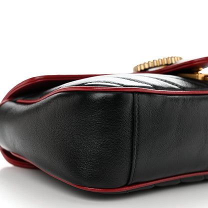 Gucci Vintage Effect Calfskin Matelasse Diagonal Small Torchon GG Marmont Shoulder Bag Black Romantic Cherry 9 of 10