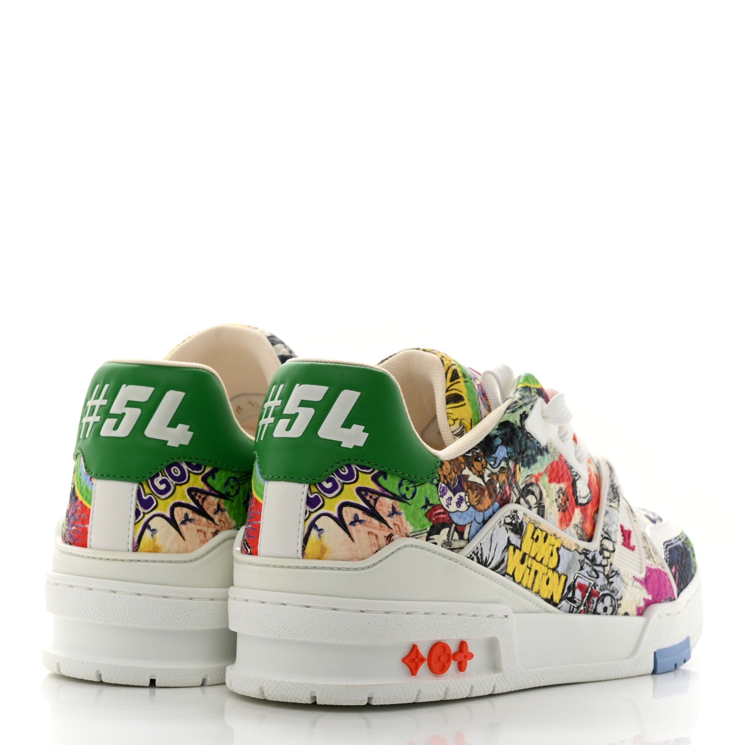 Louis Vuitton Calfskin Monogram #54 Comic Mens Sneakers 5.5 White Green 4 of 9