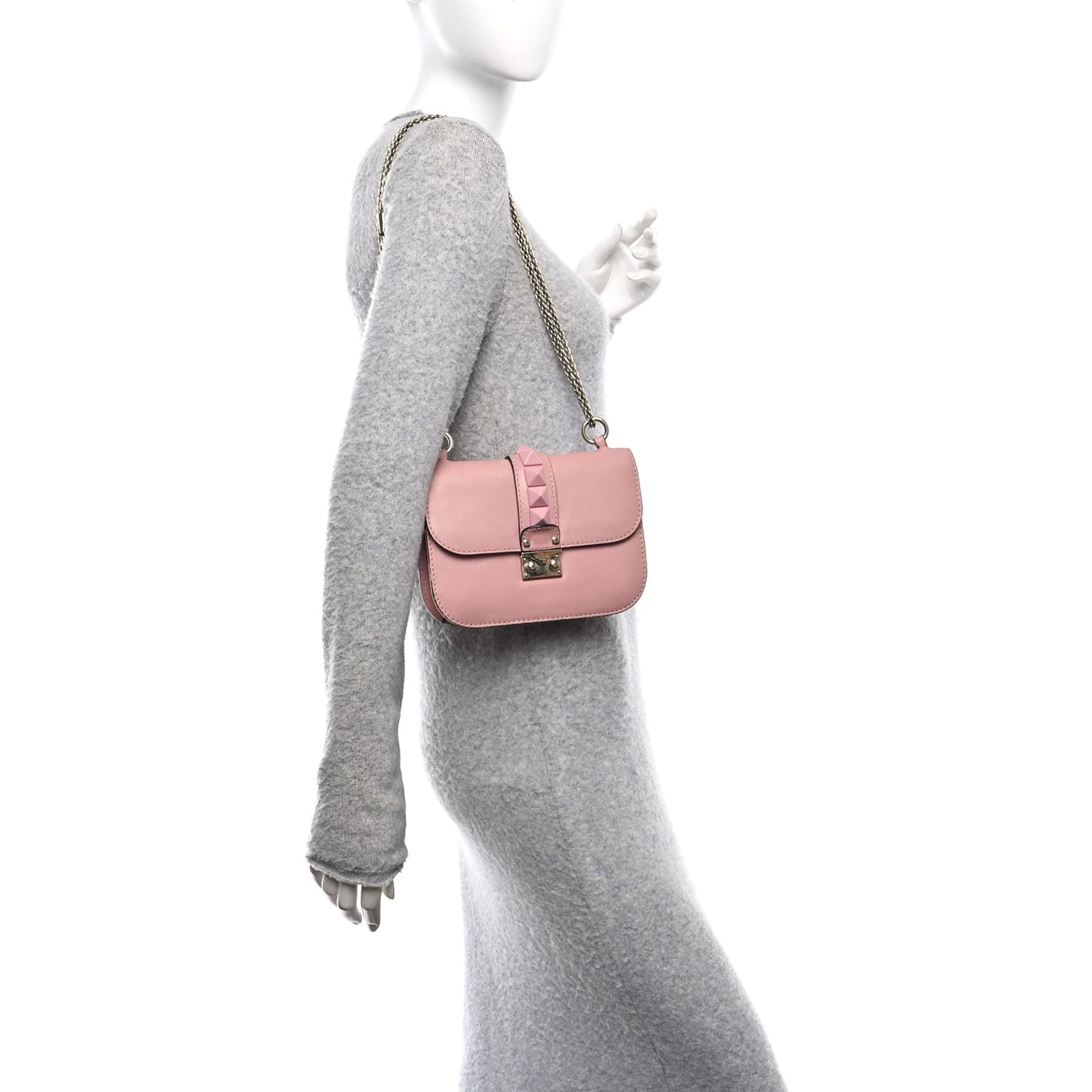 Vitello Enamel Small Glam Lock Rockstud Flap Water Rose