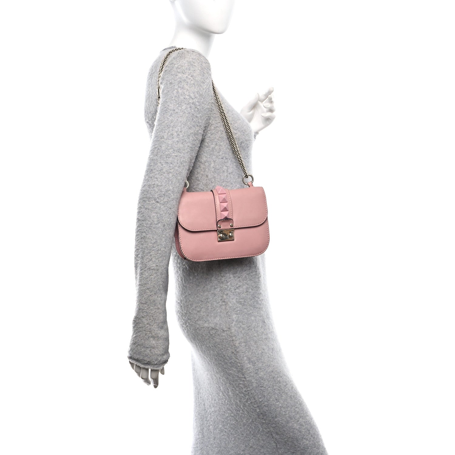 Valentino Garavani Vitello Enamel Small Glam Lock Rockstud Flap Water Rose 2 of 14