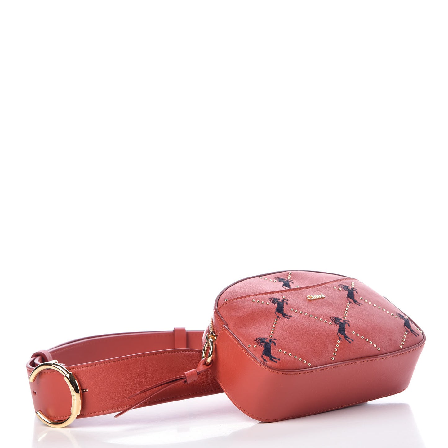 Smooth Calfskin Little Horses Embroidered Signature Belt Bag Earthy Red