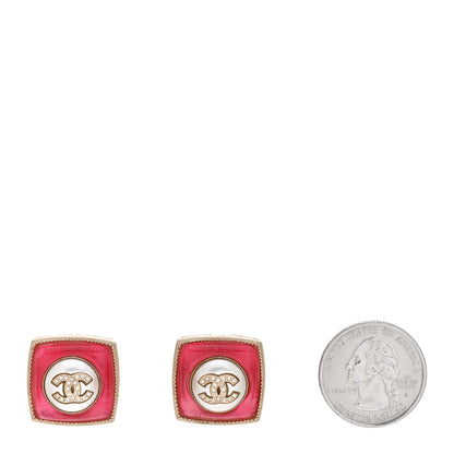 Chanel Metal Glass Pearl Strass CC Earrings Pink Gold 2 of 4