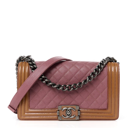 Chanel Goatskin Quilted Patent Medium Duo Boy Flap Pink Tan 1 of 10