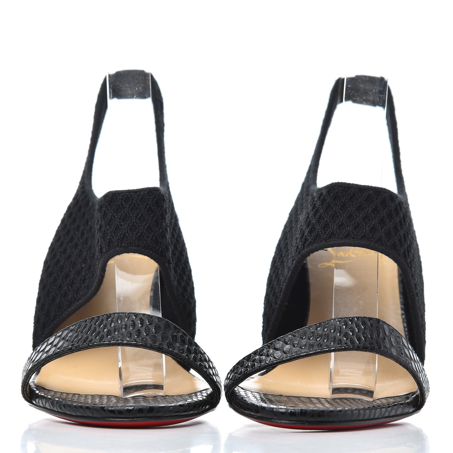 Calfskin Mesh Snakeskin Embossed Georgette 85 Sandals 37 Black