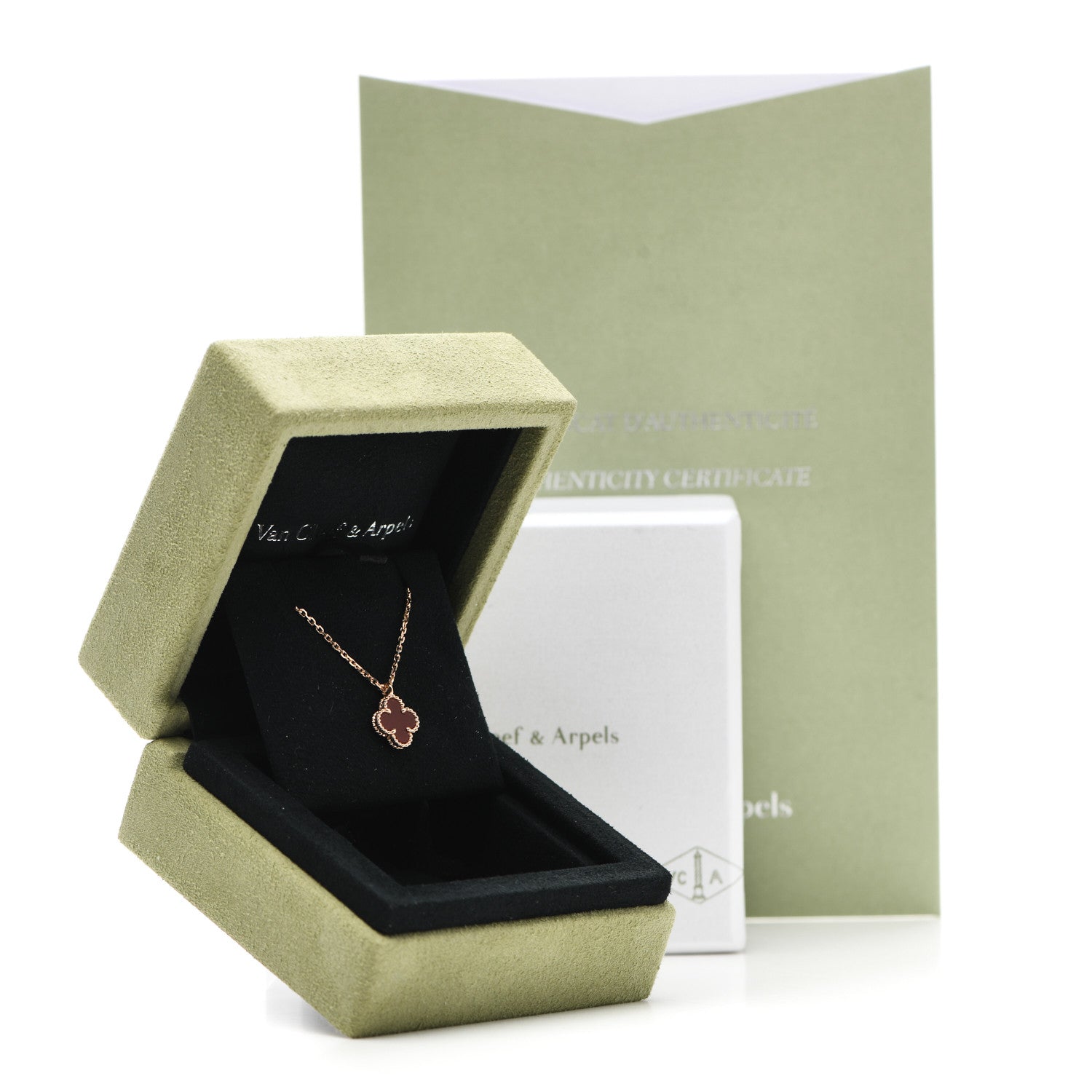 Van Cleef & Arpels 18K Rose Gold Carnelian Sweet Alhambra Pendant Necklace 6 of 6