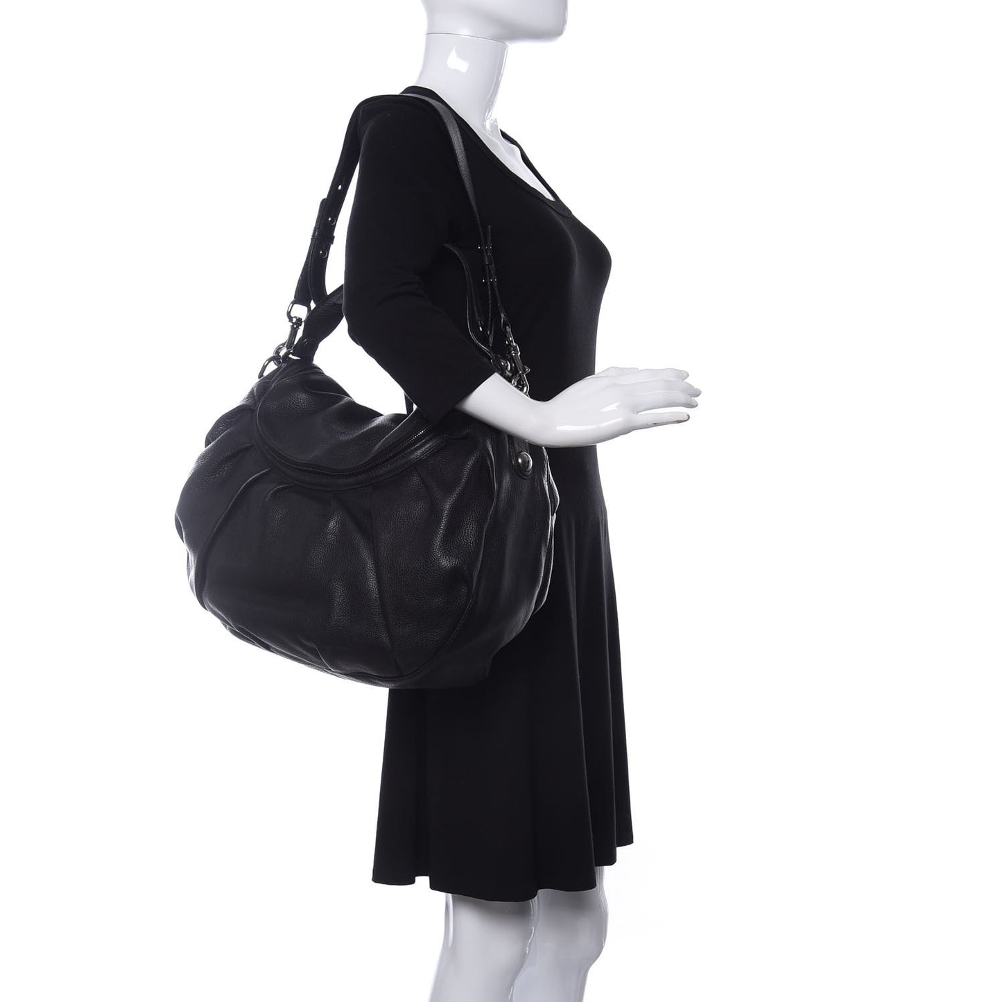 Pebbled Calfskin Medium Icon Bit Shoulder Bag Black