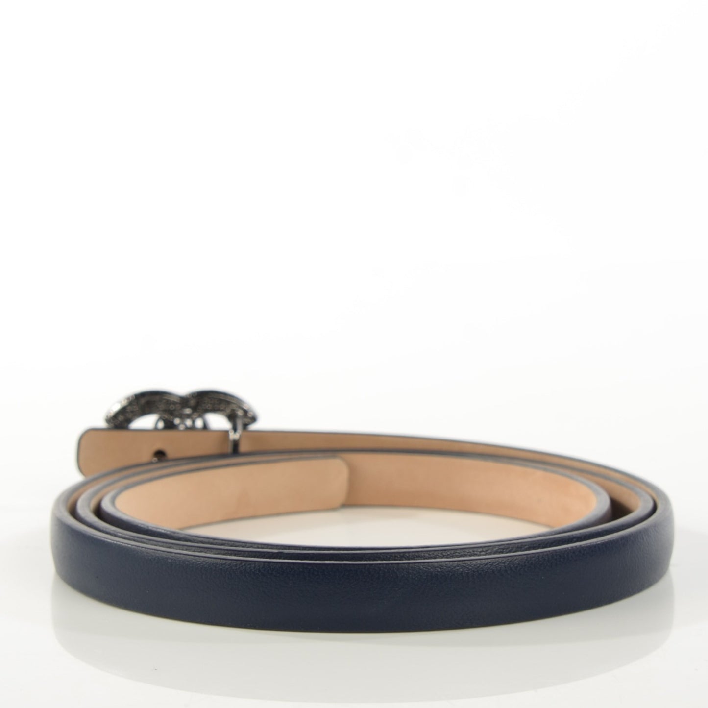 Leather CC Logo Skinny Belt 80 32 Navy Blue