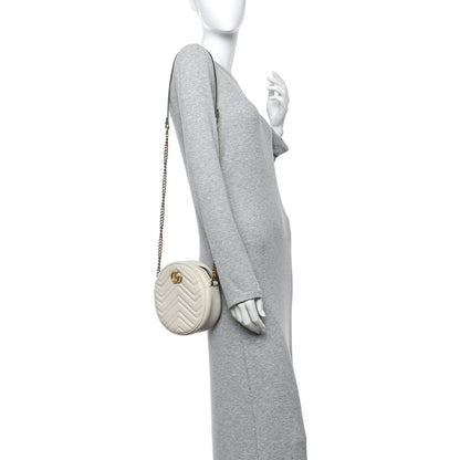 Gucci Calfskin Matelasse Mini GG Marmont Round Shoulder Bag White 2 of 10
