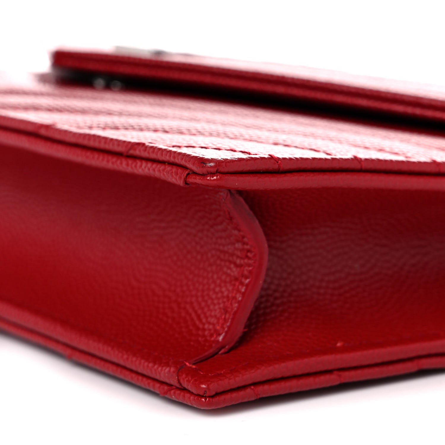 Saint Laurent Grain De Poudre Matelasse Chevron Monogram Envelope Chain Wallet Rouge Eros 8 of 13