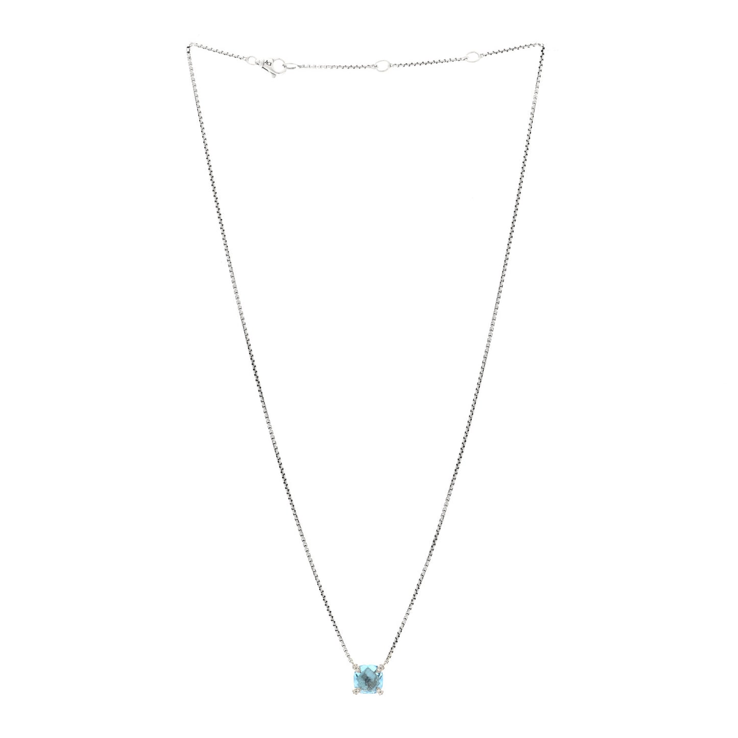 Sterling Silver Diamond Blue Topaz 9mm Petite Chatelaine Pendant Necklace