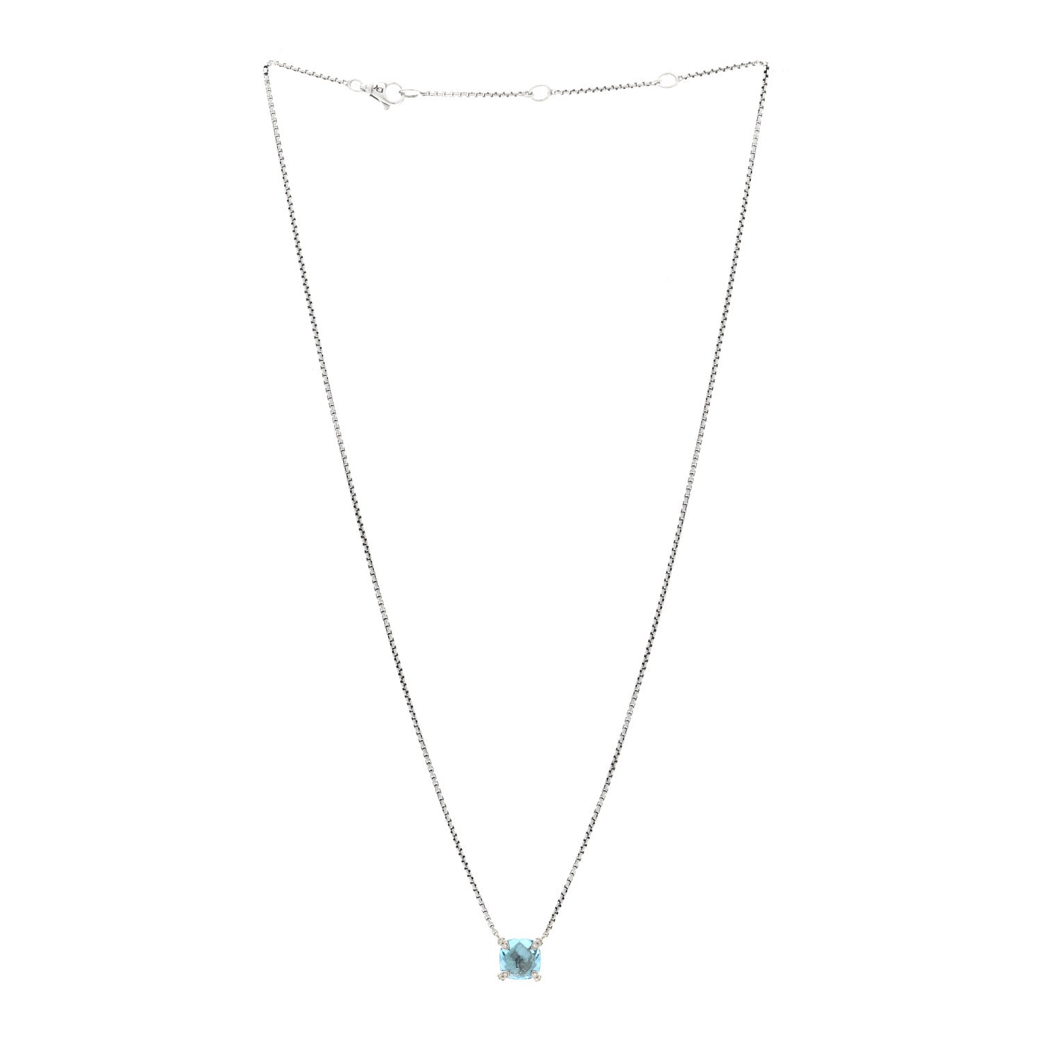 David Yurman Sterling Silver Diamond Blue Topaz 9mm Petite Chatelaine Pendant Necklace 3 of 4