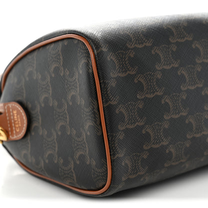 Celine Triomphe Canvas Calfskin Small Boston Bag Tan 9 of 10