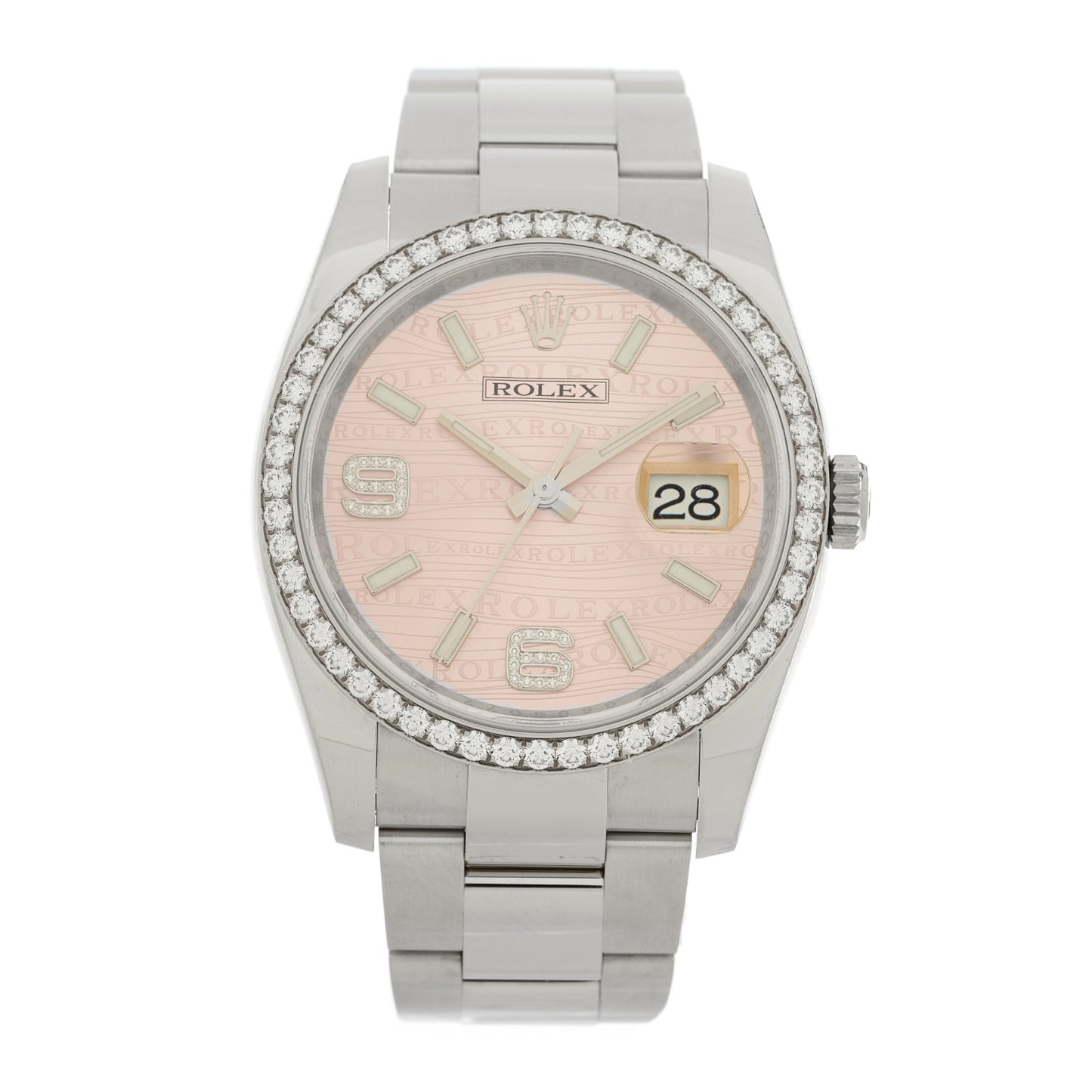 Stainless Steel Diamond Bezel 36mm Oyster Perpetual Datejust Watch Pink 116244
