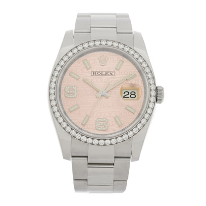 Rolex Stainless Steel Diamond Bezel 36mm Oyster Perpetual Datejust Watch Pink 116244 1 of 5
