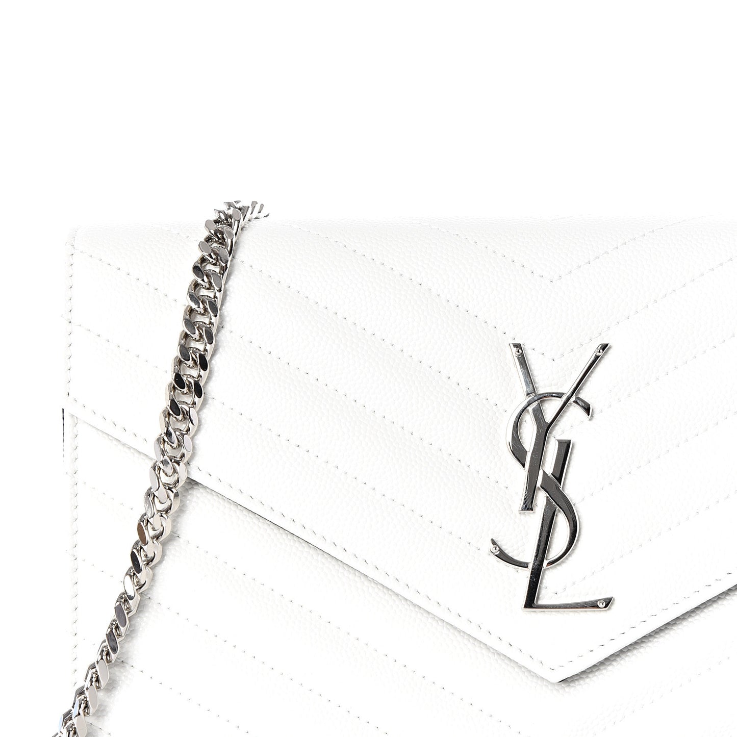 Grain De Poudre Matelasse Bi-Color Chevron Monogram Chain Wallet White Black