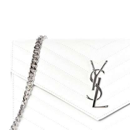 Saint Laurent Grain De Poudre Matelasse Bi-Color Chevron Monogram Chain Wallet White Black 7 of 9