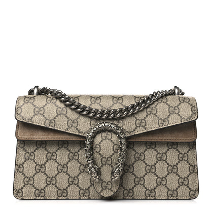 Gucci GG Supreme Monogram Suede Crystal Small Dionysus Shoulder Bag Beige Ebony Taupe 1 of 10