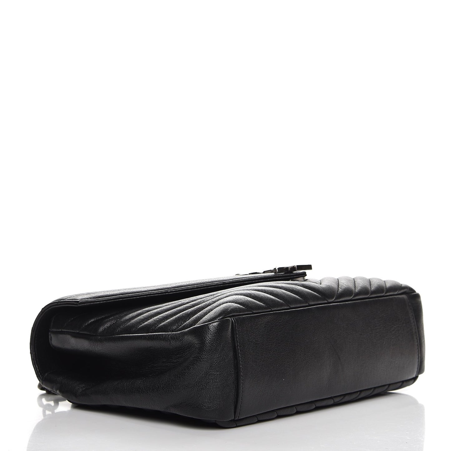 Sheepskin Matelasse Chevron Monogram Large College Satchel Black