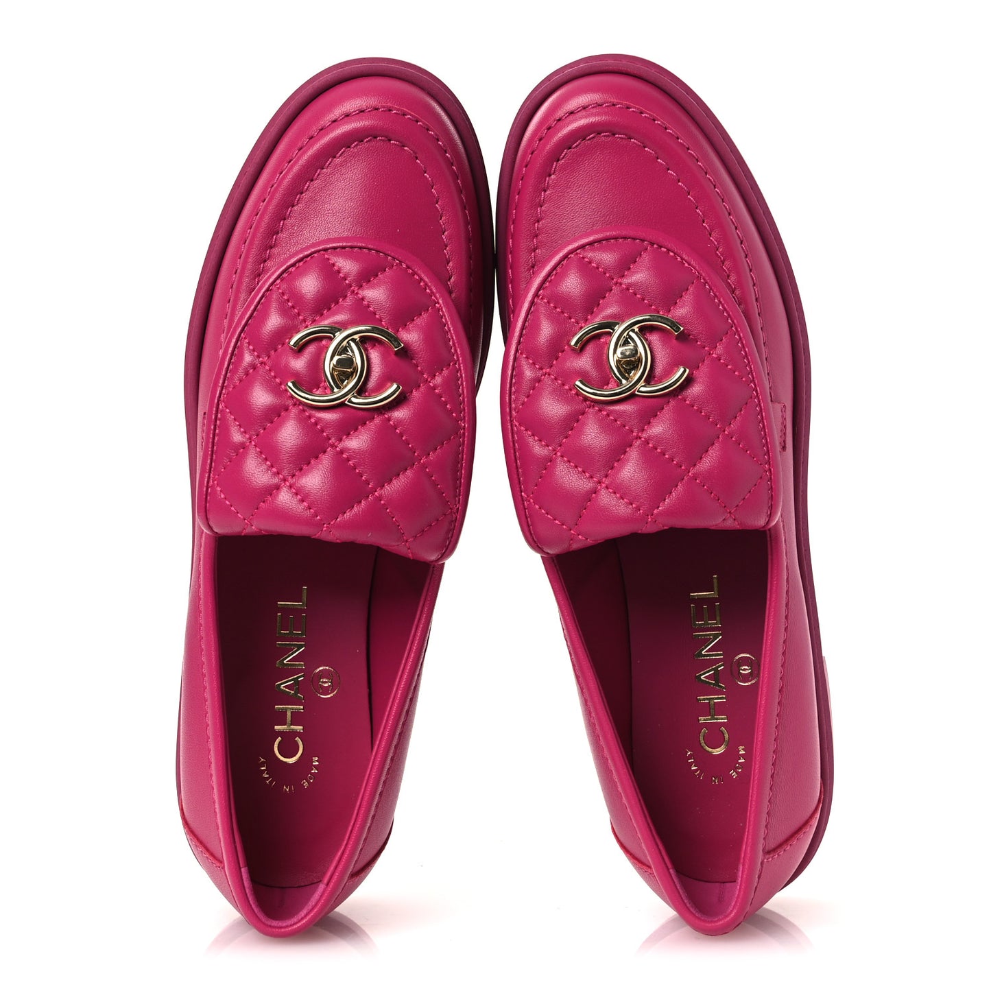 Lambskin Quilted CC Turnlock Loafers 39 Fuchsia