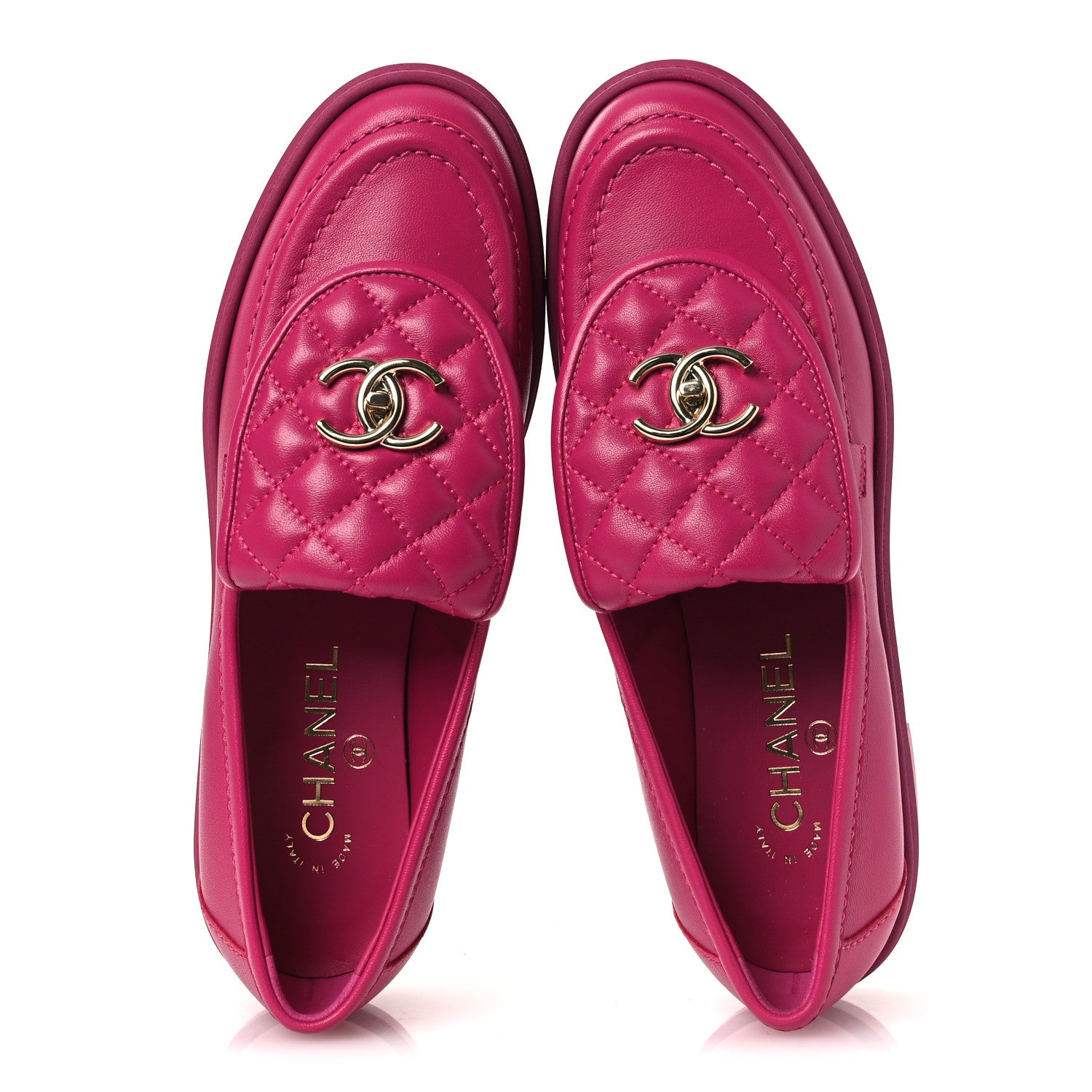 Chanel Lambskin Quilted CC Turnlock Loafers 39 Fuchsia 2 of 12