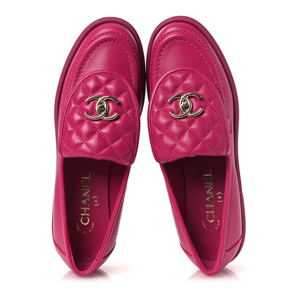 Chanel Lambskin Quilted CC Turnlock Loafers 39 Fuchsia 2 of 12