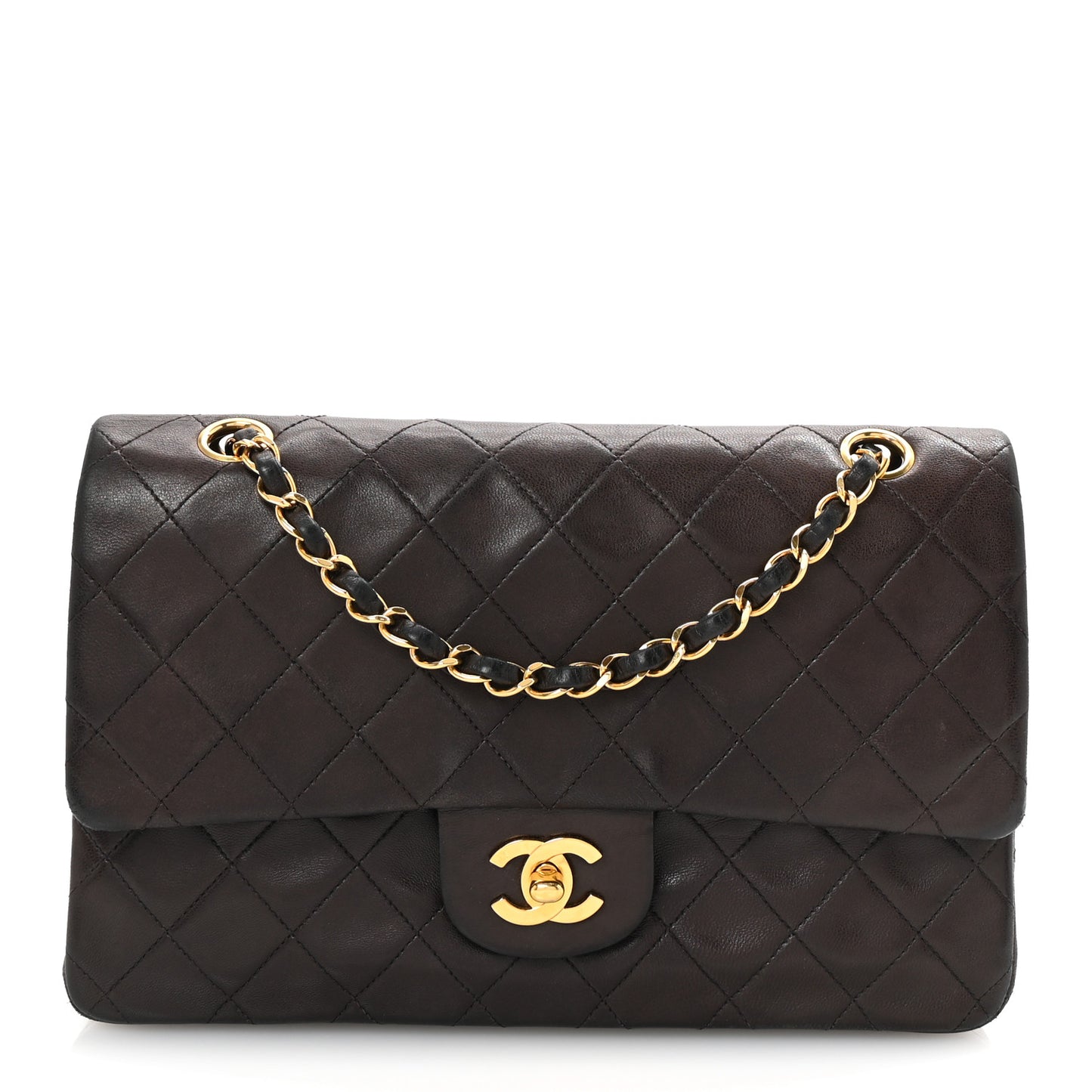 Lambskin Quilted Medium Double Flap Black