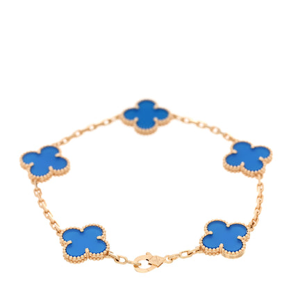 Van Cleef & Arpels 18K Yellow Gold Blue Agate 5 Motifs Vintage Alhambra Bracelet 2 of 5