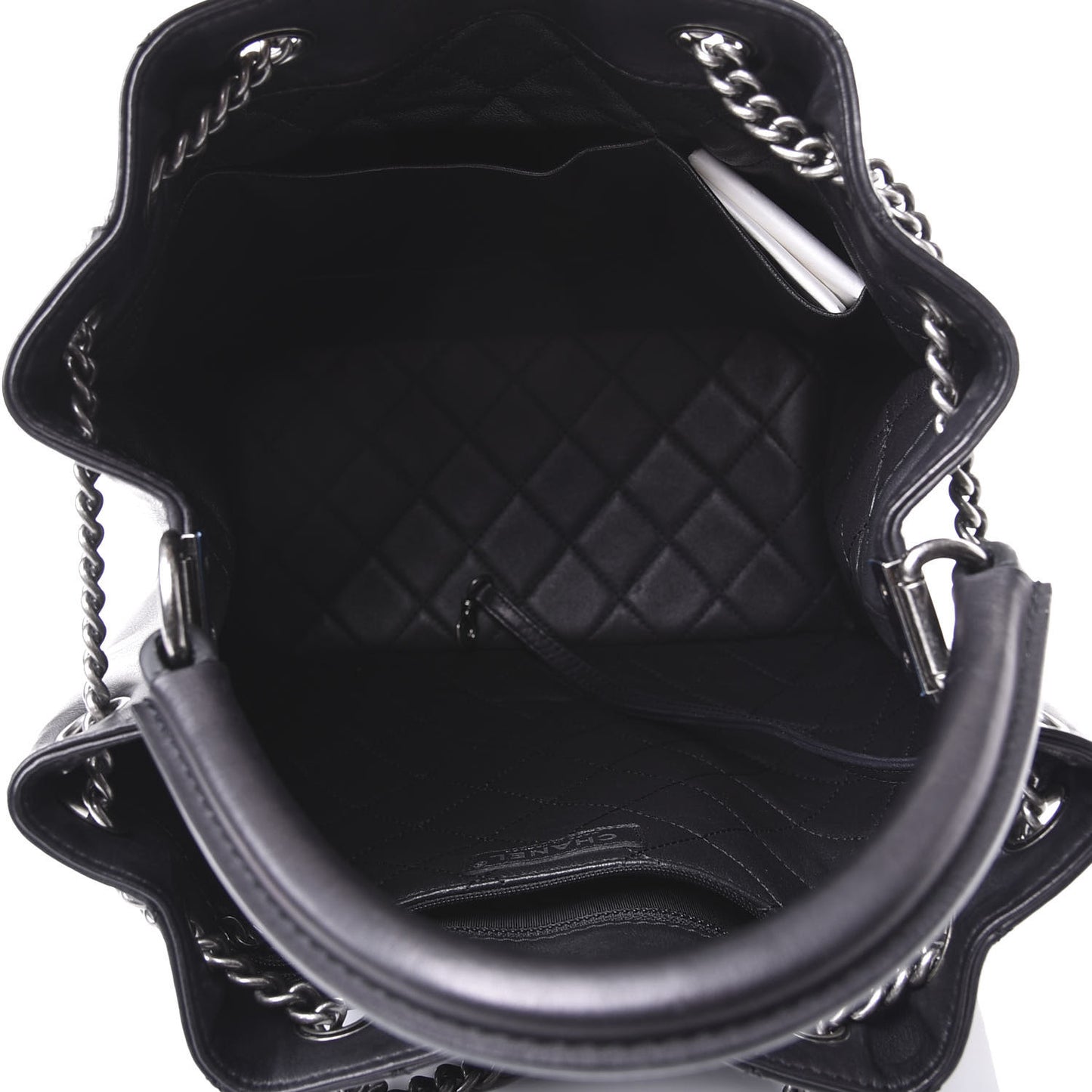 Calfskin Stitched Large Urban Luxury Drawstring Backpack Black