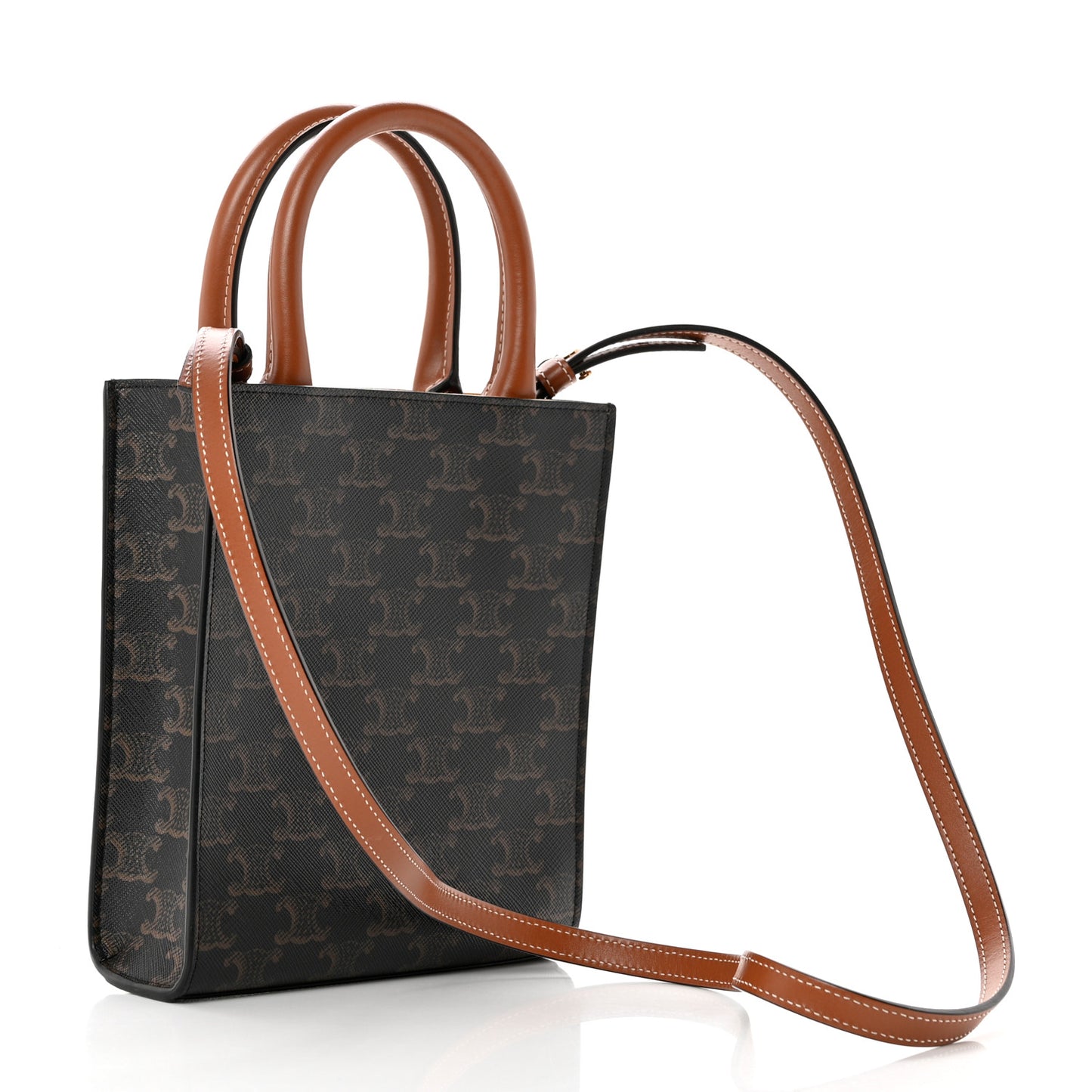 Triomphe Canvas Calfskin Mini Vertical Cabas Tan