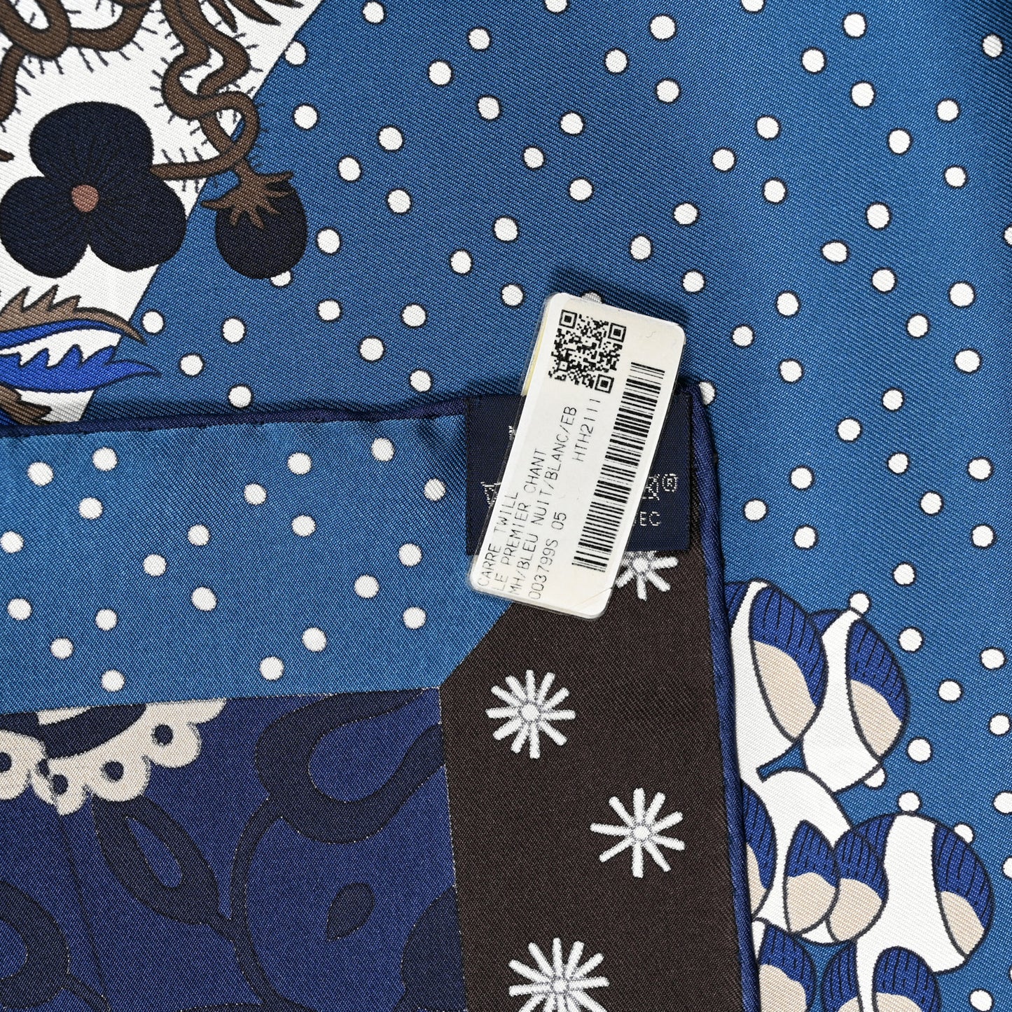 Silk Twill Le Premier Chant Scarf 90 Bleu Nuit White Ebene