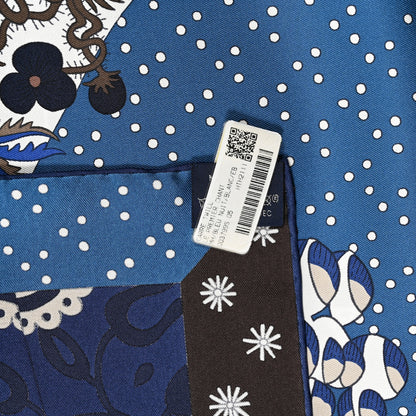 Hermes Silk Twill Le Premier Chant Scarf 90 Bleu Nuit White Ebene 3 of 4