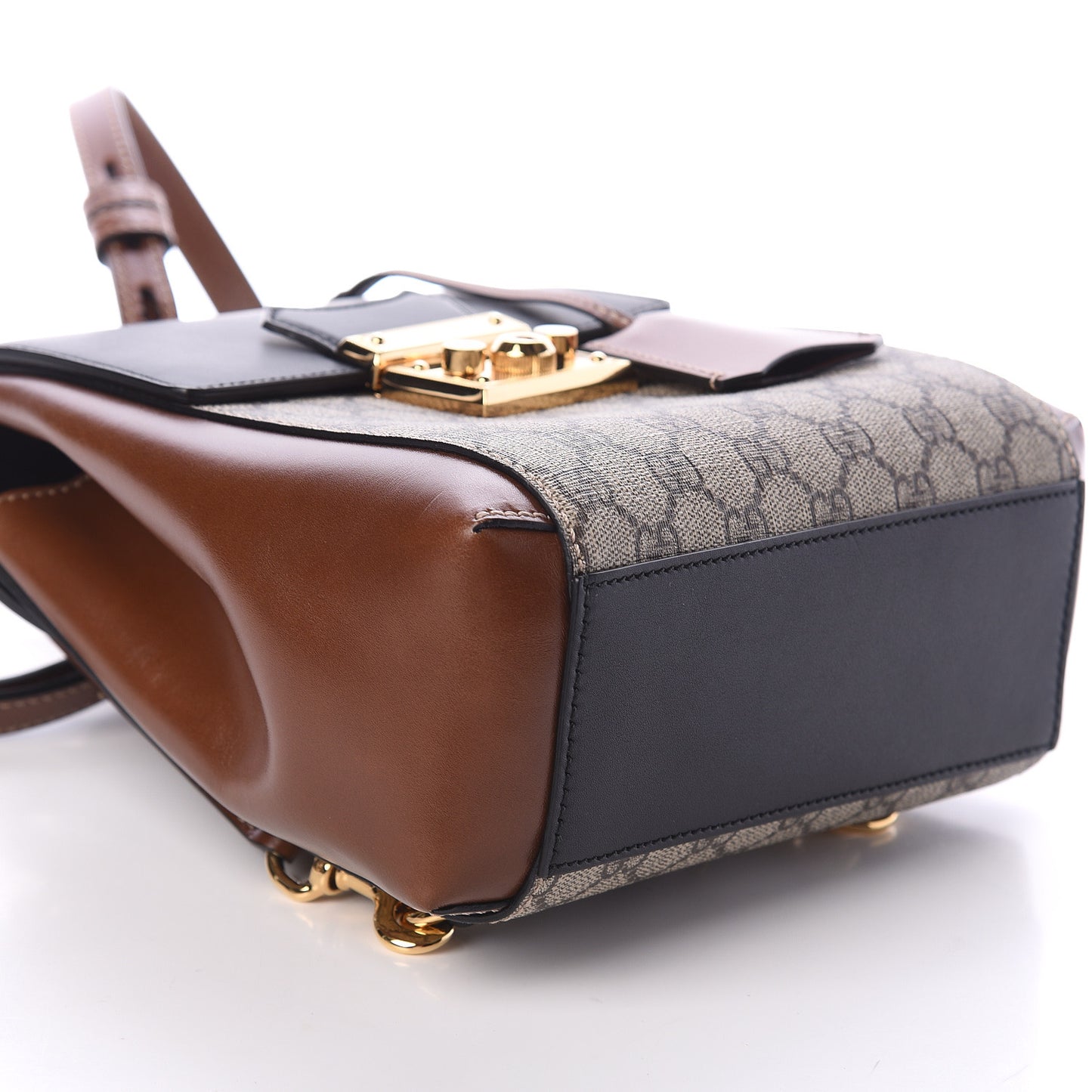 GG Supreme Monogram Calfskin Padlock Backpack Beige Cuir Black