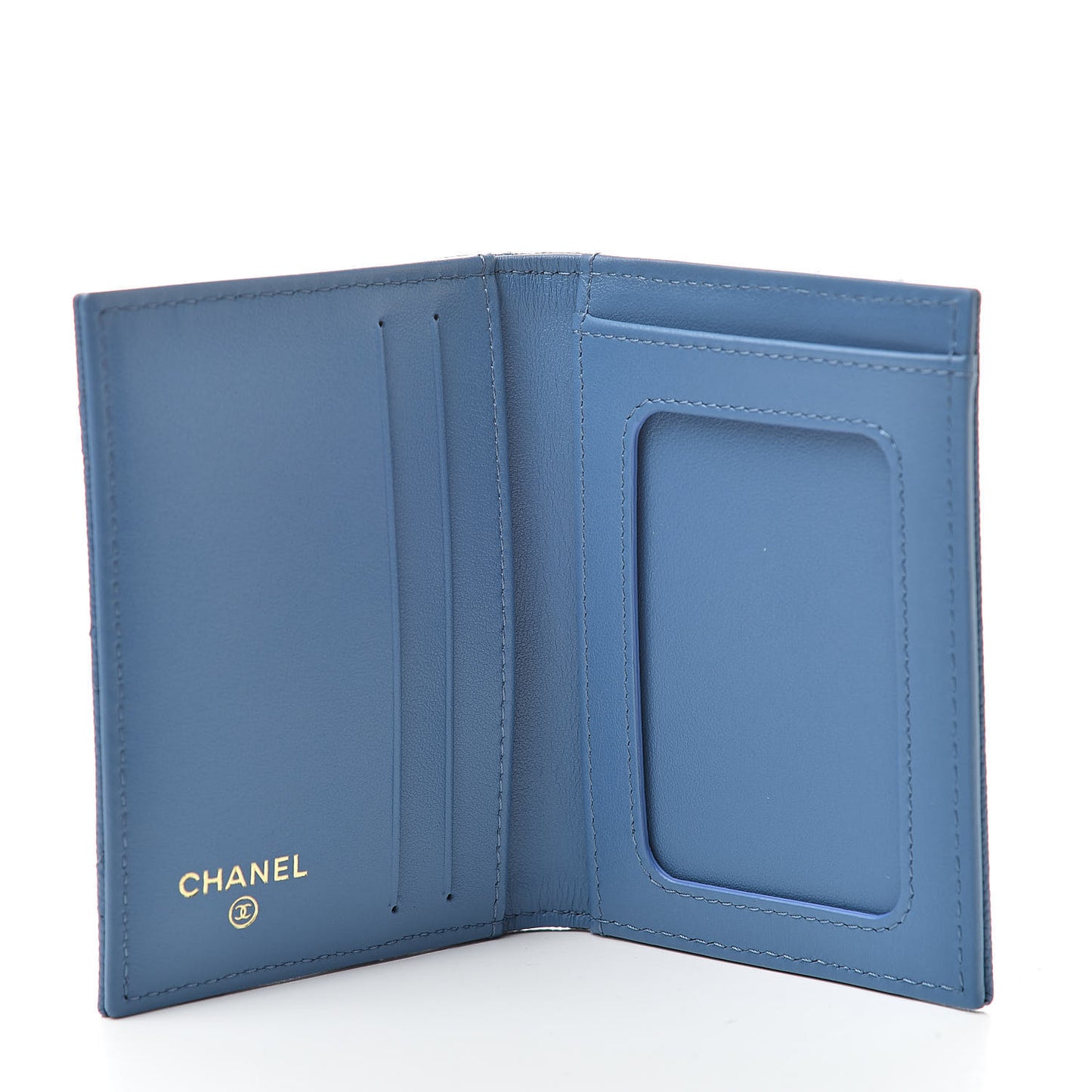 Caviar Quilted Card Holder Wallet Blue