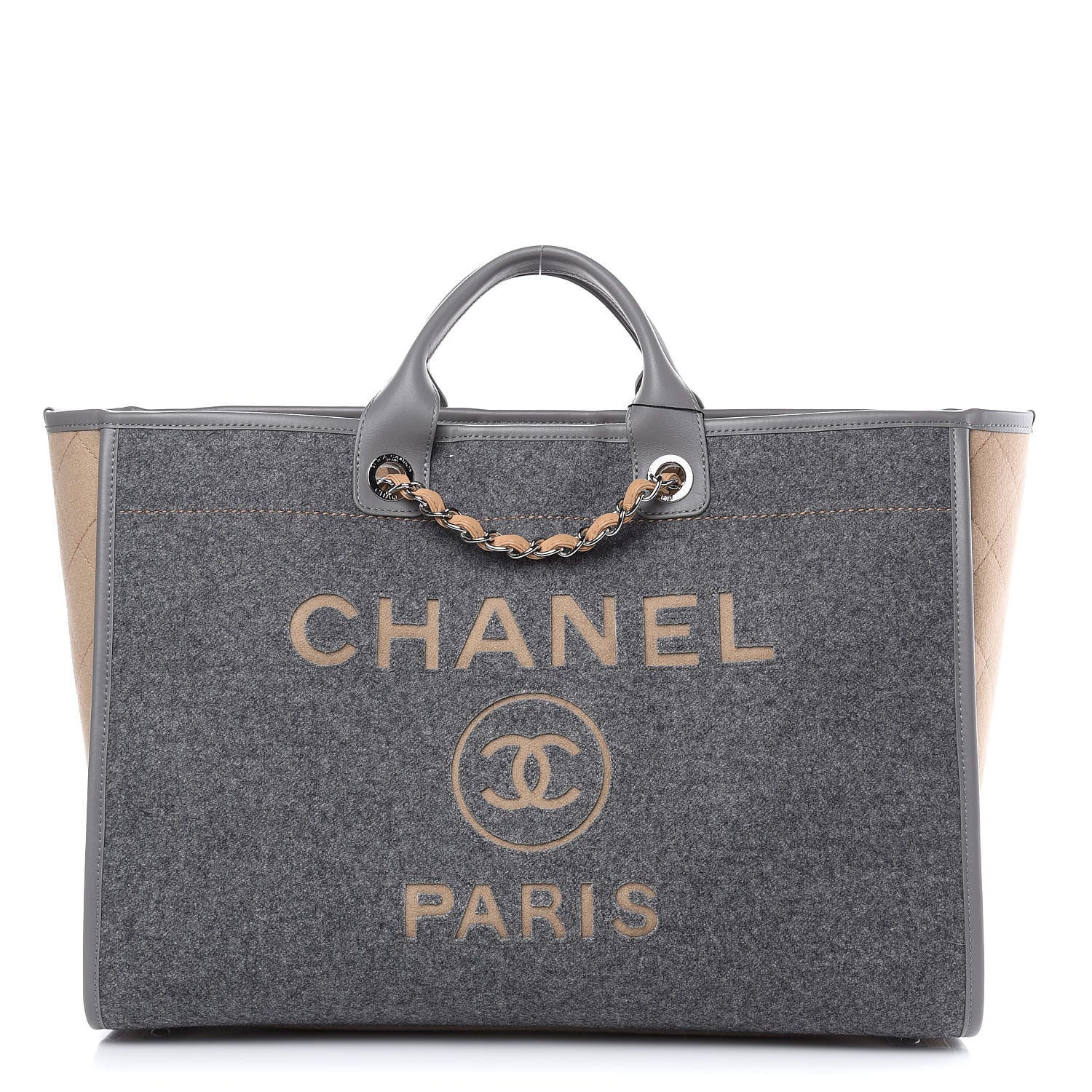 Chanel Wool Felt Calfskin Large Deauville Tote Grey Beige 1 of 9