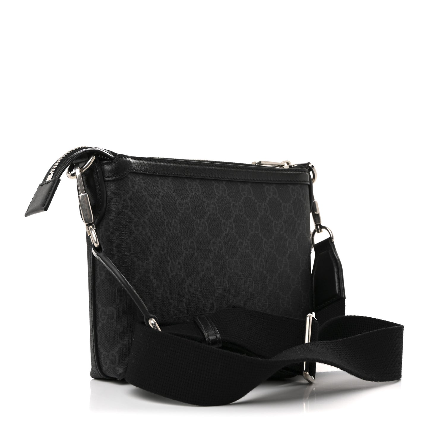 GG Supreme Monogram Azalea Calfskin Retro Interlocking G Wristlet Messenger Bag Black