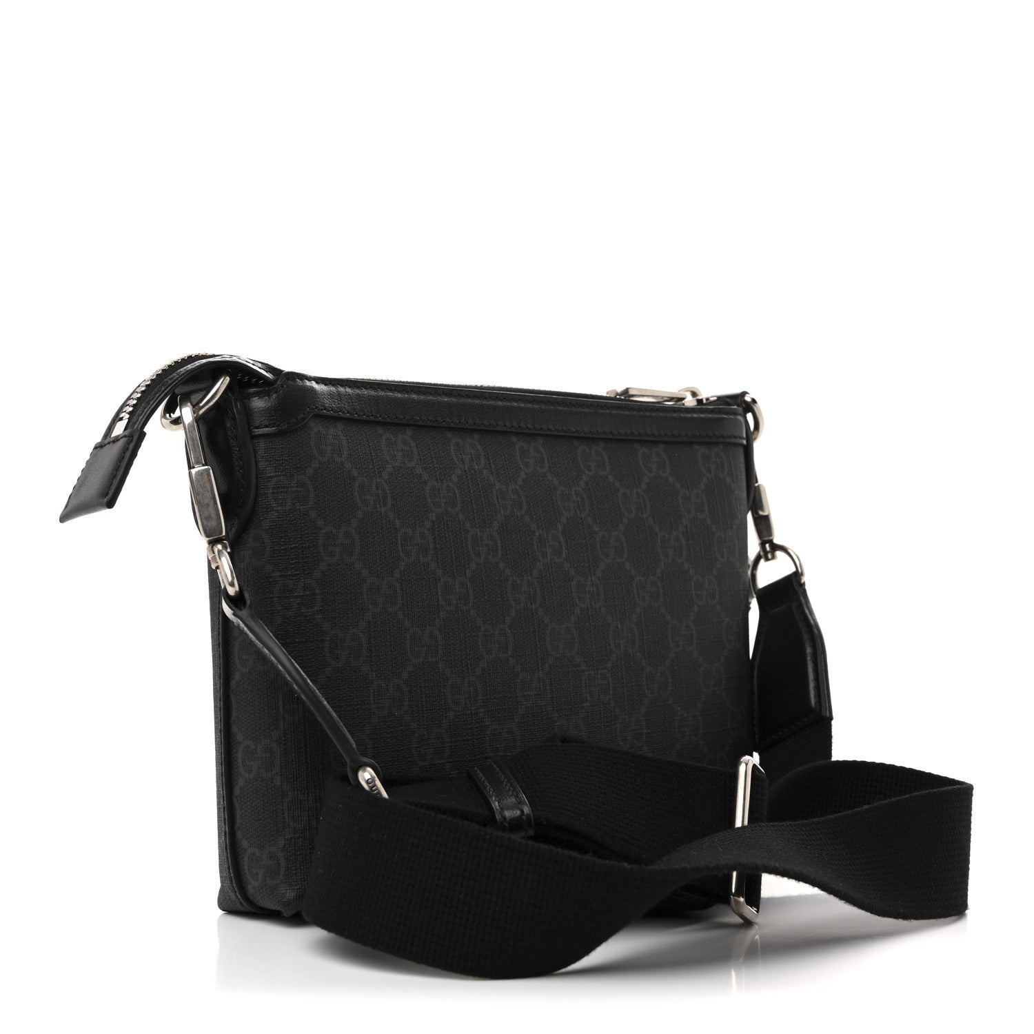 Gucci GG Supreme Monogram Azalea Calfskin Retro Interlocking G Wristlet Messenger Bag Black 3 of 11