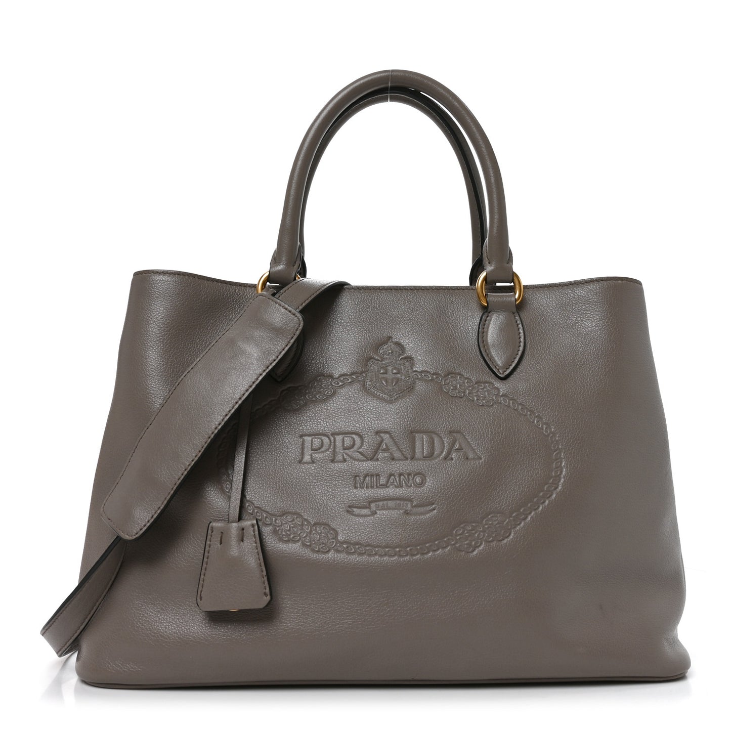Glace Calfskin Embossed Logo Tote Argilla